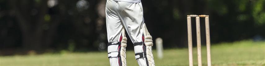 Gentleman waiting to play cricket standing next to wicket 